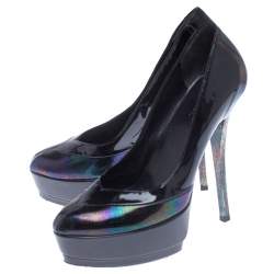 Gucci Black Holographic Leather Pointed toe Platform Pumps Size 34.5