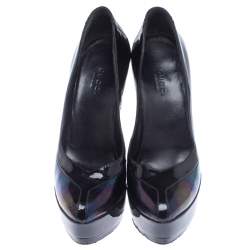 Gucci Black Holographic Leather Pointed toe Platform Pumps Size 34.5