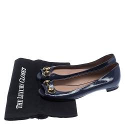 Pre Owned حذاء باليرينا فلات غوتشي جلد نفسجي مايكروغوتشيسيما هورسبيت مقدمة  مفتوحة مقاس 35