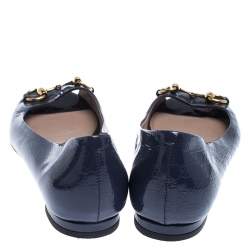 Pre Owned حذاء باليرينا فلات غوتشي جلد نفسجي مايكروغوتشيسيما هورسبيت مقدمة  مفتوحة مقاس 35