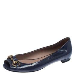 Pre Owned حذاء باليرينا فلات غوتشي جلد نفسجي مايكروغوتشيسيما هورسبيت مقدمة  مفتوحة مقاس 35