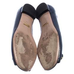 Pre Owned حذاء باليرينا فلات غوتشي جلد نفسجي مايكروغوتشيسيما هورسبيت مقدمة  مفتوحة مقاس 35