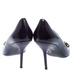 مملوكة مسبقًا حذاء كعب عالي غوتشي مزين هورسبيت مقدمة مدببة جلد لامع بنفسجي مقاس 37.5