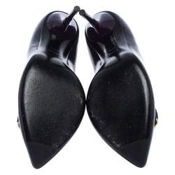 مملوكة مسبقًا حذاء كعب عالي غوتشي مزين هورسبيت مقدمة مدببة جلد لامع بنفسجي مقاس 37.5