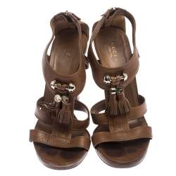Pre Owned Gucci Brown Leather Marrakech Open-Toe Sandals Size 38