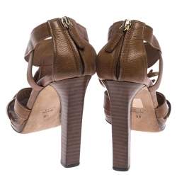 Pre Owned Gucci Brown Leather Marrakech Open-Toe Sandals Size 38