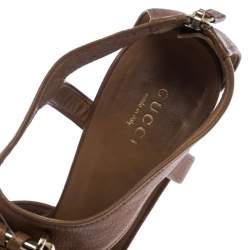 Pre Owned Gucci Brown Leather Marrakech Open-Toe Sandals Size 38