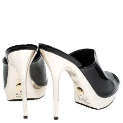 مملوكة مسبقًا صندل سلايد غوتشي جلد أسود لامع مقدمة مفتوحة مقاس 37.5