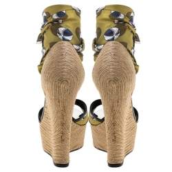 Pre Owned Gucci Multicolor Silk And Jute Scarf Ankle Wrap Wedge Size 36.5