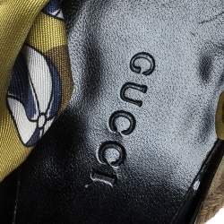 Pre Owned Gucci Multicolor Silk And Jute Scarf Ankle Wrap Wedge Size 36.5