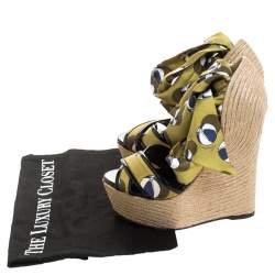 Pre Owned Gucci Multicolor Silk And Jute Scarf Ankle Wrap Wedge Size 36.5