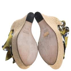 Pre Owned Gucci Multicolor Silk And Jute Scarf Ankle Wrap Wedge Size 36.5