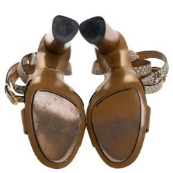 Pre Owned صندل غوتشي سير كاحل متعاكس كاندي جلد ثعبان وجلد بني مقاس 38.5