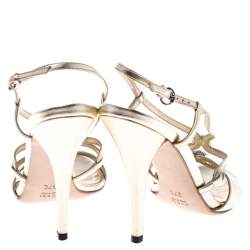 Pre Owned Gucci Metallic Gold Leather Embellished Ankle Strap Sandals Size 37