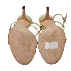 Pre Owned Gucci Metallic Gold Leather Embellished Ankle Strap Sandals Size 37