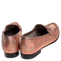 Pre Owned Gucci Metallic Bronze Textured Leather Horsebit Slip On Loafers Size 36.5