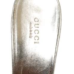 مملوكة مسبقًا صندل غوتشي كعب بامبو جلد مضفر ميتالك ذهبي مقاس 41