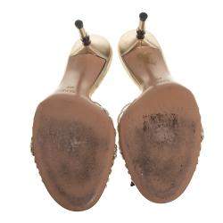 مملوكة مسبقًا صندل غوتشي كعب بامبو جلد مضفر ميتالك ذهبي مقاس 41