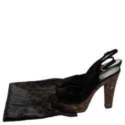 Pre Owned Gucci Black Suede Grease Peep Toe Cork Platform Slingback Sandals Size 38