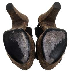 Pre Owned Gucci Black Suede Grease Peep Toe Cork Platform Slingback Sandals Size 38