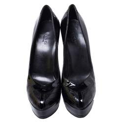 Gucci Black Patent Leather and Alligator Platform Pumps Size 38.5