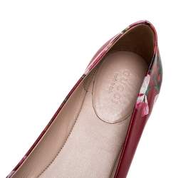 Pre Owned حذاء باليرينا فلات غوتشي بلومز جلد أحمر طباعة الورود مقاس 37