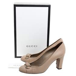 Pre Owned Gucci Beige Leather Bamboo Horsebit Pumps Size 39.5