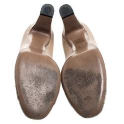 Pre Owned Gucci Beige Leather Bamboo Horsebit Pumps Size 39.5
