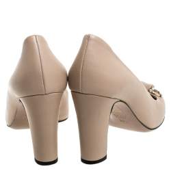 Pre Owned Gucci Beige Leather Bamboo Horsebit Pumps Size 39.5