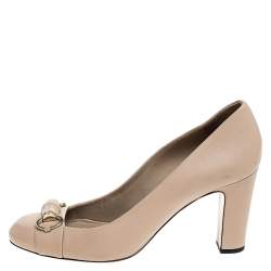 Pre Owned Gucci Beige Leather Bamboo Horsebit Pumps Size 39.5