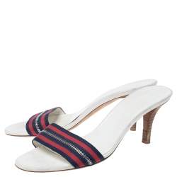مملوكة مسبقًا  Gucci Tricolor Zip Web Canvas Slide Sandals Size 38.5