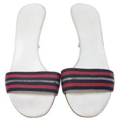 مملوكة مسبقًا  Gucci Tricolor Zip Web Canvas Slide Sandals Size 38.5
