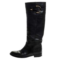 Gucci Black Leather Horsebit Knee Length Boots Size 37.5