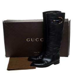 Gucci Black Leather Horsebit Knee Length Boots Size 37.5