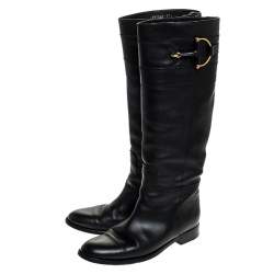 Pre Owned Gucci Black Leather Horsebit Knee Length Boots Size 37.5