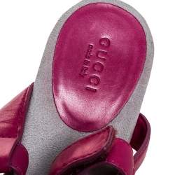 Gucci Pink Leather Side Release Buckle Detail Open Toe Platform Ankle Strap Sandals Size 39.5