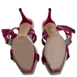 Gucci Pink Leather Side Release Buckle Detail Open Toe Platform Ankle Strap Sandals Size 39.5