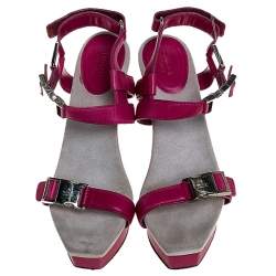 Gucci Pink Leather Side Release Buckle Detail Open Toe Platform Ankle Strap Sandals Size 39.5