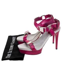 Gucci Pink Leather Side Release Buckle Detail Open Toe Platform Ankle Strap Sandals Size 39.5