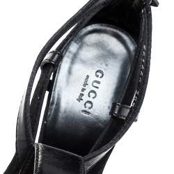 Pre Owned صندل غوتشي داريل جلد أسود وسويدي نعل سميك مقاس 38.5