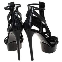 Pre Owned صندل غوتشي داريل جلد أسود وسويدي نعل سميك مقاس 38.5