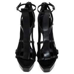 Pre Owned صندل غوتشي داريل جلد أسود وسويدي نعل سميك مقاس 38.5