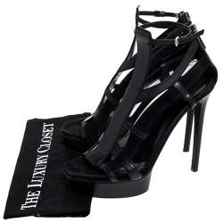 Pre Owned صندل غوتشي داريل جلد أسود وسويدي نعل سميك مقاس 38.5