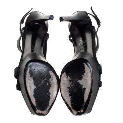 Pre Owned صندل غوتشي داريل جلد أسود وسويدي نعل سميك مقاس 38.5