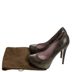 Gucci Green Two Tone Python Leather Hidden Platform Pumps Size 40