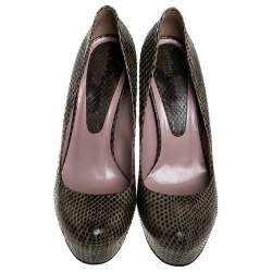 Gucci Green Two Tone Python Leather Hidden Platform Pumps Size 40