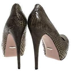 Gucci Green Two Tone Python Leather Hidden Platform Pumps Size 40
