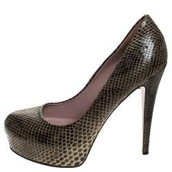 Gucci Green Two Tone Python Leather Hidden Platform Pumps Size 40
