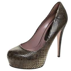 Gucci Green Two Tone Python Leather Hidden Platform Pumps Size 40