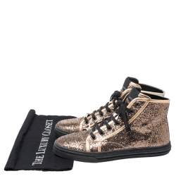  Gucci Rose Gold Glitter California High Top Sneakers Size 38